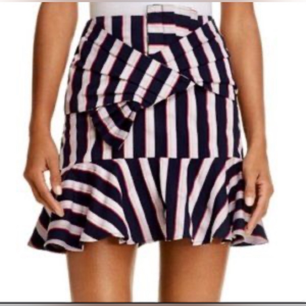 WAYF x Bloomingdales Navy/Pink Striped Miniskirt with crossover bow. Size:S NWT